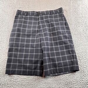 Nike Golf Shorts Mens 36 Black Gray Plaid 12" Chino Dri Fit Tour Performance *